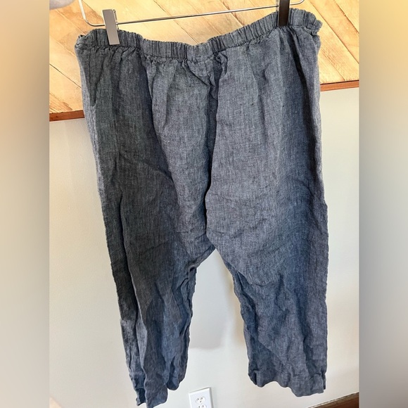 Bryn Walker Denim Linen Pants Cropped Wide Leg Pull On Trouser Lagenlook - Picture 2 of 4